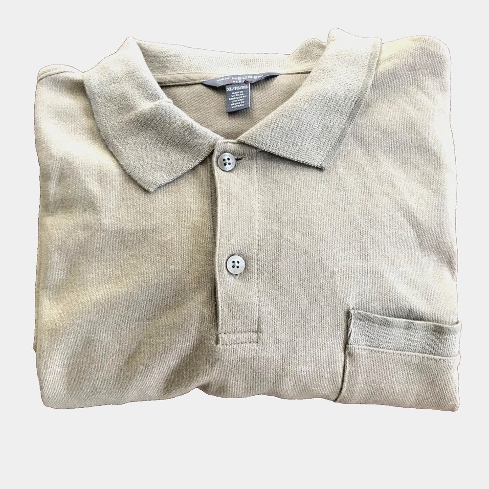 Van Heusen Mens‎ Beige Long Sleeve Button Collared Pocket Polo Shirt XL